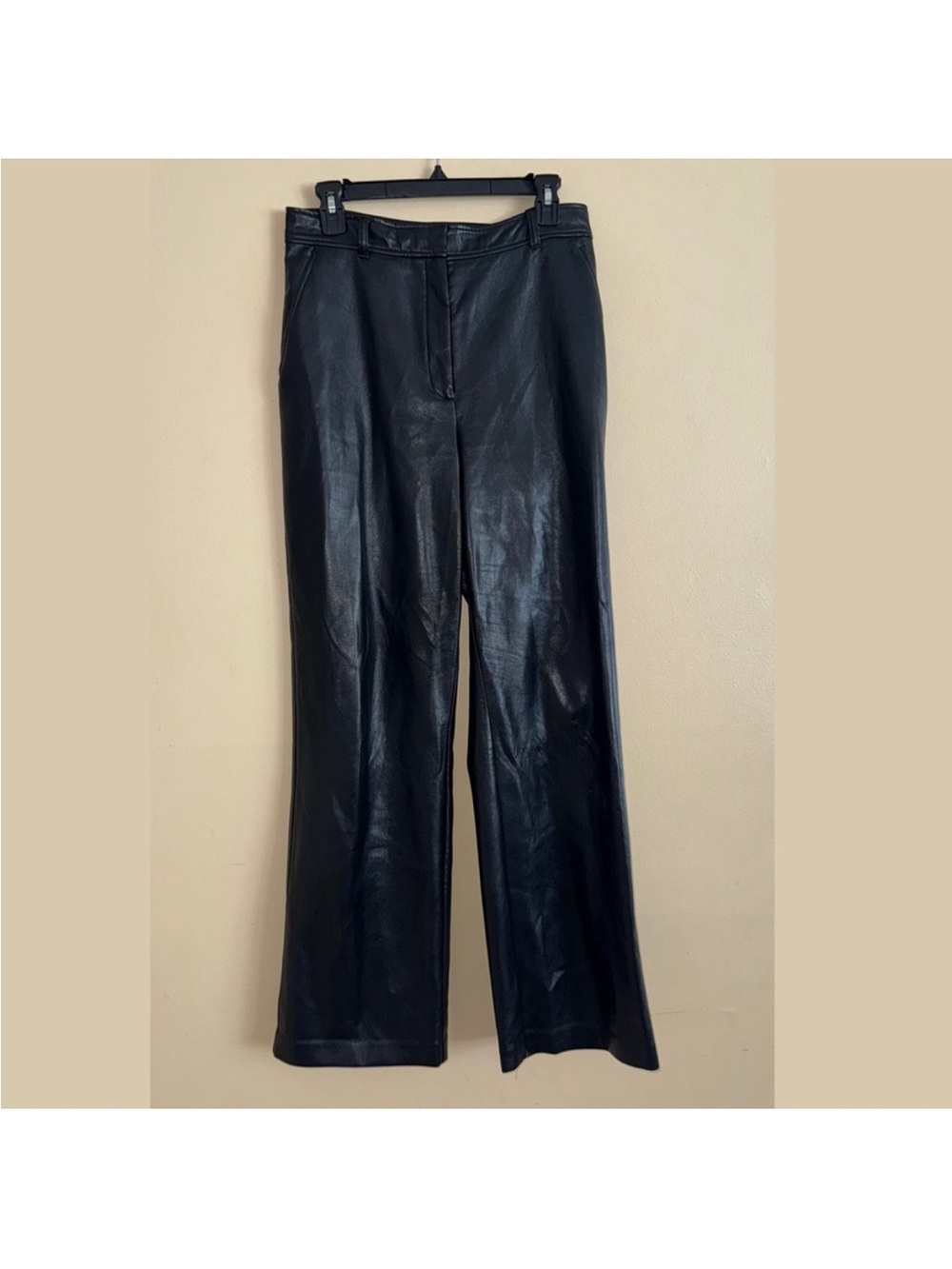 Babaton Aritzia Black Faux Leather Wide Leg Trouser Pants Size 8